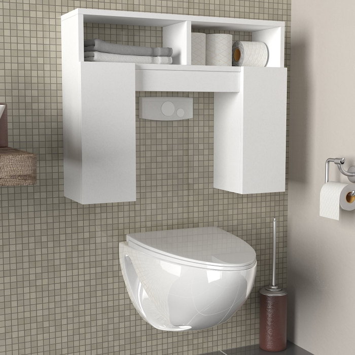 Hanah Home Geronimo Armario de Baño Blanco Estilo Escandinavo Duradero con Amplio Almacenamiento para Artículos de Tocador y Toallas - 76.2x19.5x60.8cm